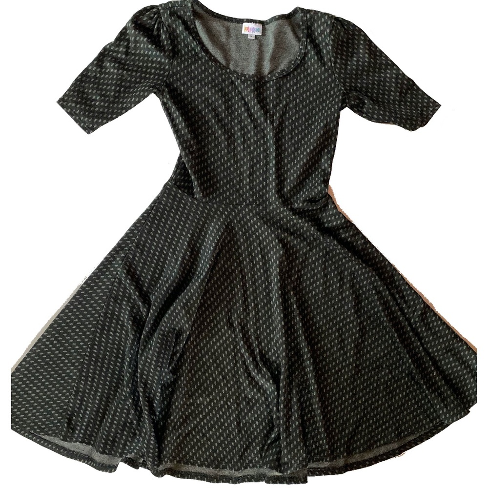 LLR Nicole Dress Black and Grey Polka Dots Small